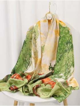 Premium Silk Feeling Green Scenery Print Scarf